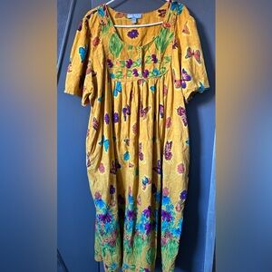 Only Necessities Flowing dress 4X Cotton Butterflies flowers pattern Pockets EUC